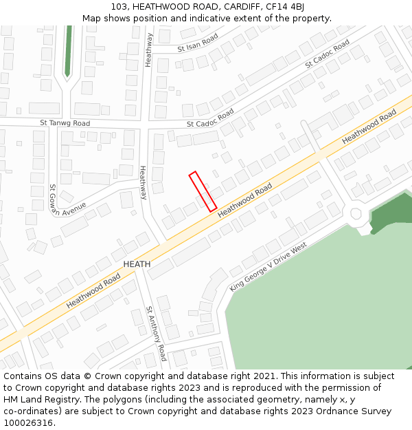 103, HEATHWOOD ROAD, CARDIFF, CF14 4BJ: Location map and indicative extent of plot