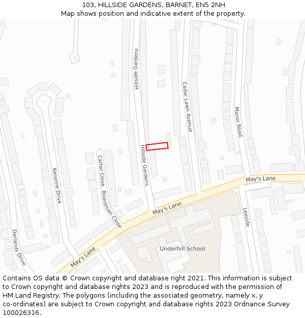 103, HILLSIDE GARDENS, BARNET, EN5 2NH: Location map and indicative extent of plot