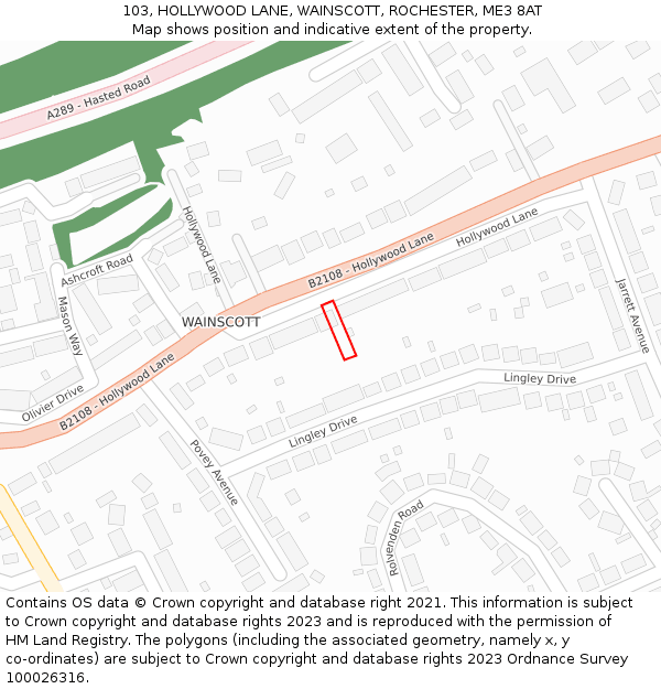 103, HOLLYWOOD LANE, WAINSCOTT, ROCHESTER, ME3 8AT: Location map and indicative extent of plot