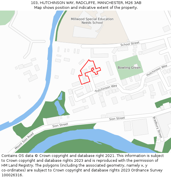 103, HUTCHINSON WAY, RADCLIFFE, MANCHESTER, M26 3AB: Location map and indicative extent of plot