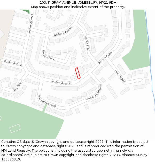 103, INGRAM AVENUE, AYLESBURY, HP21 9DH: Location map and indicative extent of plot
