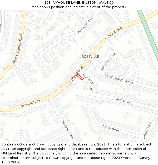 103, IVYHOUSE LANE, BILSTON, WV14 9JX: Location map and indicative extent of plot