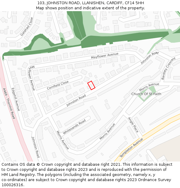 103, JOHNSTON ROAD, LLANISHEN, CARDIFF, CF14 5HH: Location map and indicative extent of plot