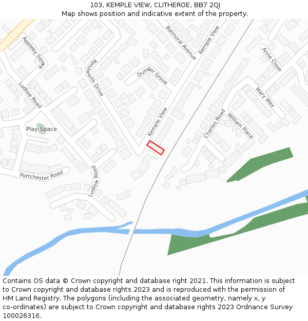 103, KEMPLE VIEW, CLITHEROE, BB7 2QJ: Location map and indicative extent of plot