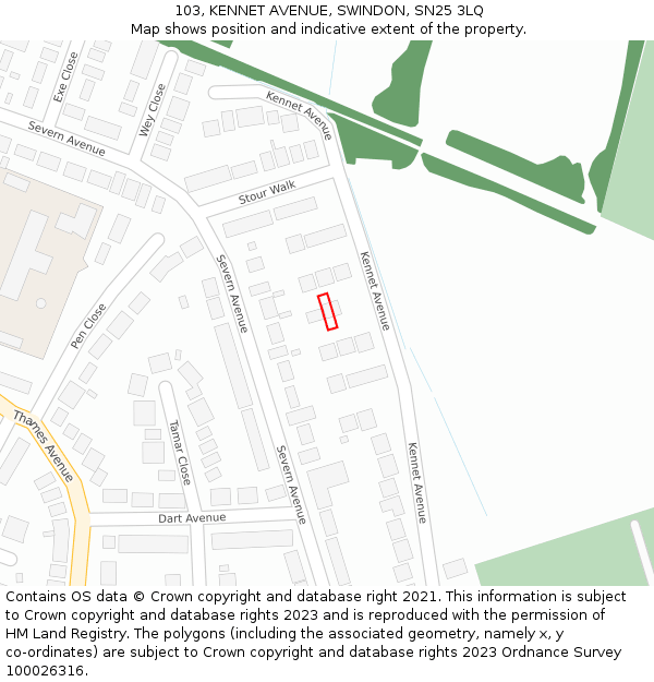 103, KENNET AVENUE, SWINDON, SN25 3LQ: Location map and indicative extent of plot