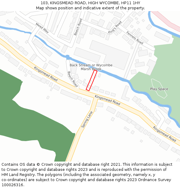 103, KINGSMEAD ROAD, HIGH WYCOMBE, HP11 1HY: Location map and indicative extent of plot