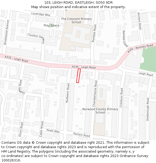 103, LEIGH ROAD, EASTLEIGH, SO50 9DR: Location map and indicative extent of plot