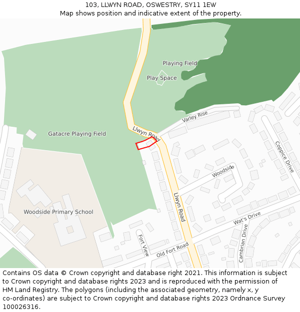 103, LLWYN ROAD, OSWESTRY, SY11 1EW: Location map and indicative extent of plot
