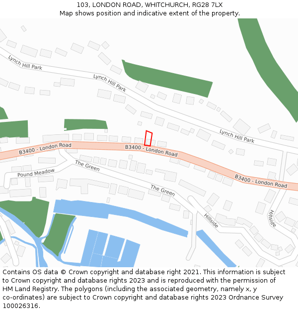103, LONDON ROAD, WHITCHURCH, RG28 7LX: Location map and indicative extent of plot