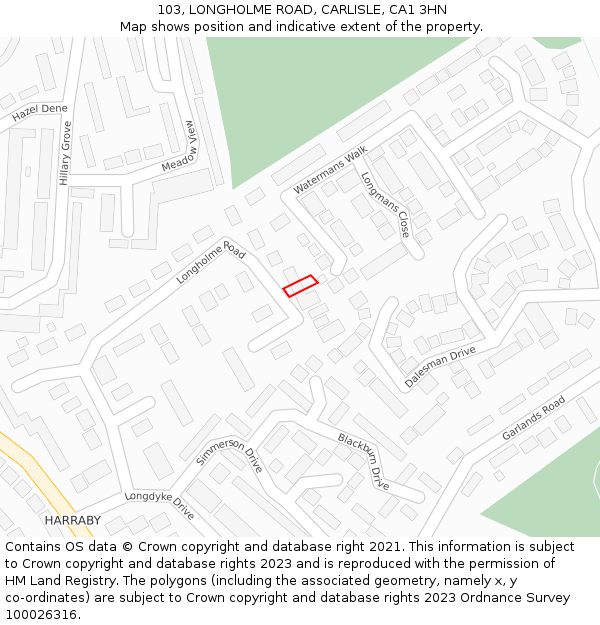 103, LONGHOLME ROAD, CARLISLE, CA1 3HN: Location map and indicative extent of plot