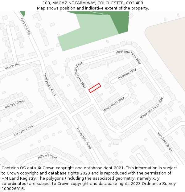 103, MAGAZINE FARM WAY, COLCHESTER, CO3 4ER: Location map and indicative extent of plot