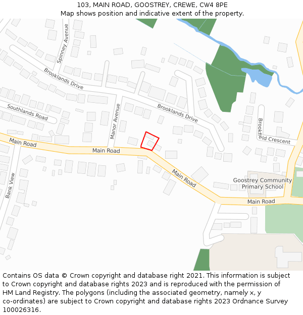 103, MAIN ROAD, GOOSTREY, CREWE, CW4 8PE: Location map and indicative extent of plot