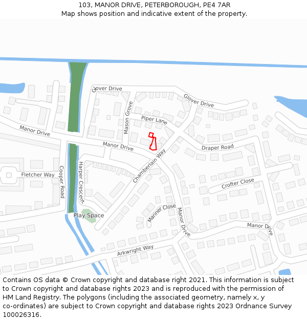 103, MANOR DRIVE, PETERBOROUGH, PE4 7AR: Location map and indicative extent of plot