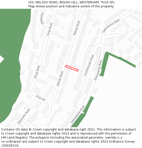 103, MELODY ROAD, BIGGIN HILL, WESTERHAM, TN16 3PL: Location map and indicative extent of plot