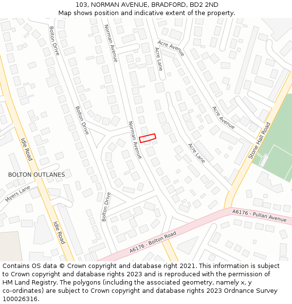 103, NORMAN AVENUE, BRADFORD, BD2 2ND: Location map and indicative extent of plot