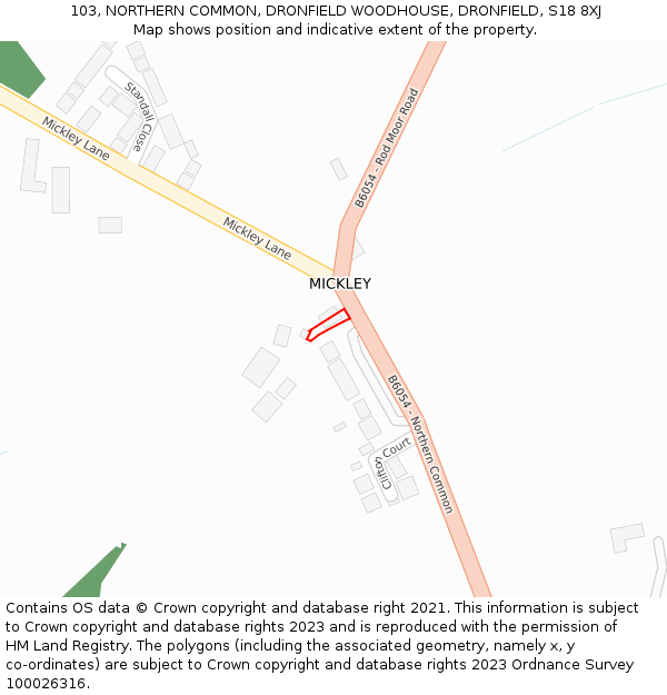 103, NORTHERN COMMON, DRONFIELD WOODHOUSE, DRONFIELD, S18 8XJ: Location map and indicative extent of plot