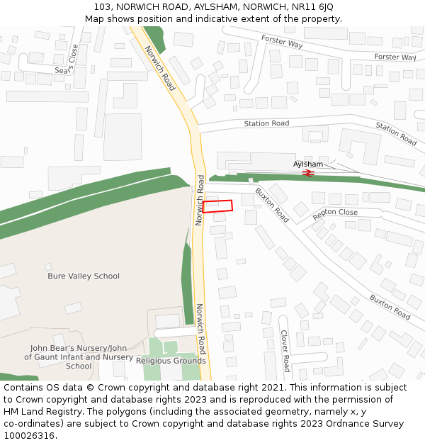 103, NORWICH ROAD, AYLSHAM, NORWICH, NR11 6JQ: Location map and indicative extent of plot