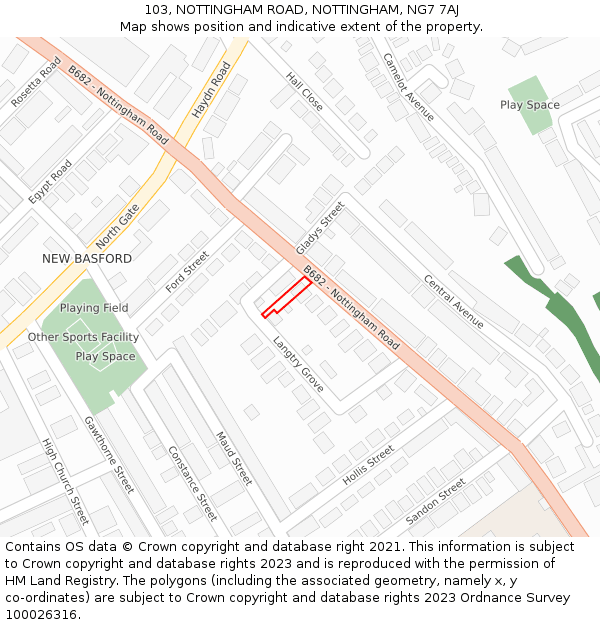 103, NOTTINGHAM ROAD, NOTTINGHAM, NG7 7AJ: Location map and indicative extent of plot