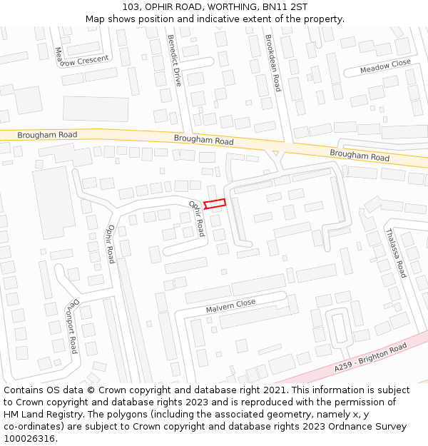 103, OPHIR ROAD, WORTHING, BN11 2ST: Location map and indicative extent of plot