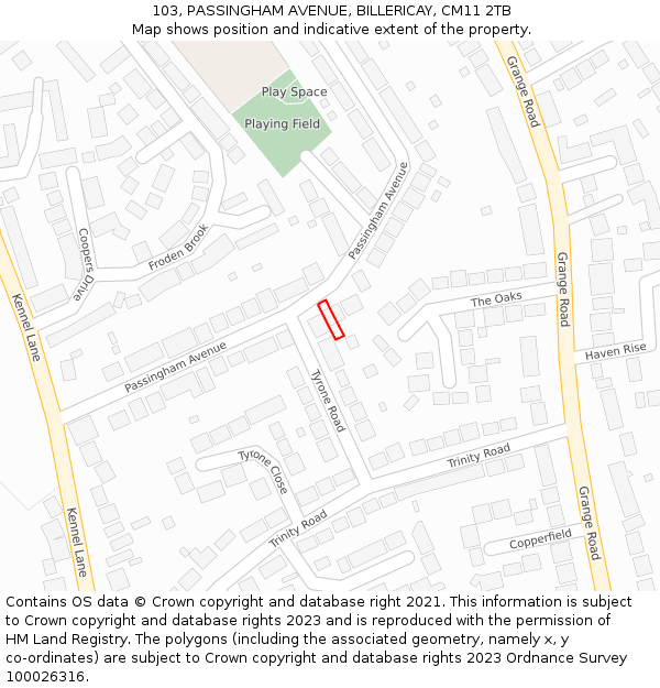 103, PASSINGHAM AVENUE, BILLERICAY, CM11 2TB: Location map and indicative extent of plot