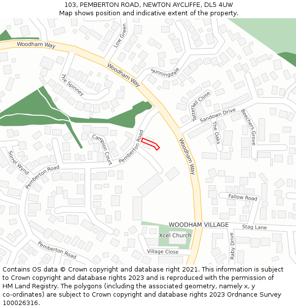 103, PEMBERTON ROAD, NEWTON AYCLIFFE, DL5 4UW: Location map and indicative extent of plot