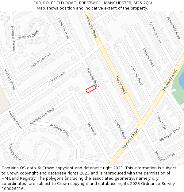 103, POLEFIELD ROAD, PRESTWICH, MANCHESTER, M25 2QN: Location map and indicative extent of plot