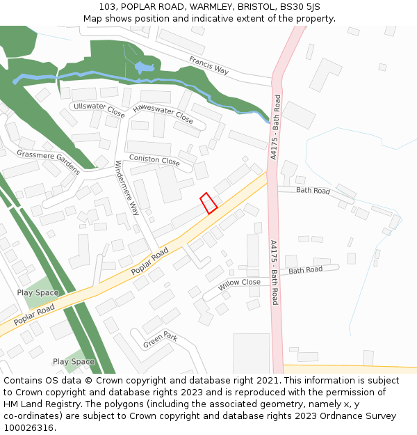 103, POPLAR ROAD, WARMLEY, BRISTOL, BS30 5JS: Location map and indicative extent of plot