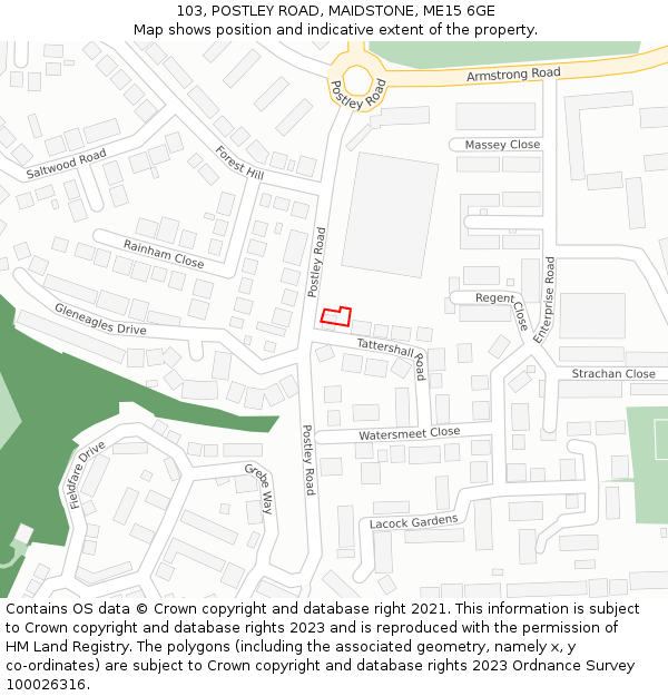 103, POSTLEY ROAD, MAIDSTONE, ME15 6GE: Location map and indicative extent of plot