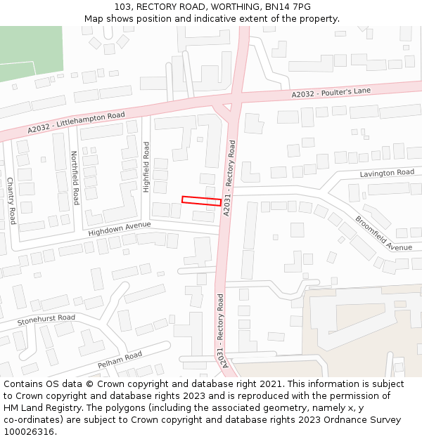 103, RECTORY ROAD, WORTHING, BN14 7PG: Location map and indicative extent of plot