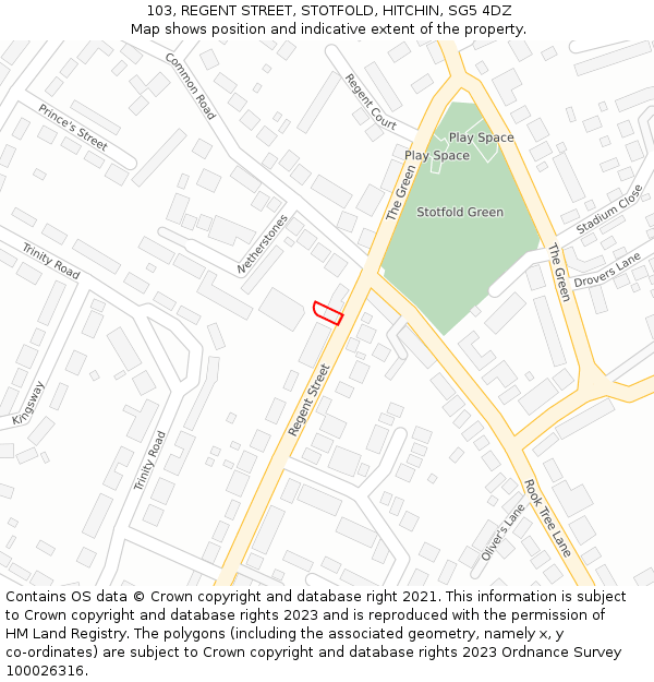103, REGENT STREET, STOTFOLD, HITCHIN, SG5 4DZ: Location map and indicative extent of plot