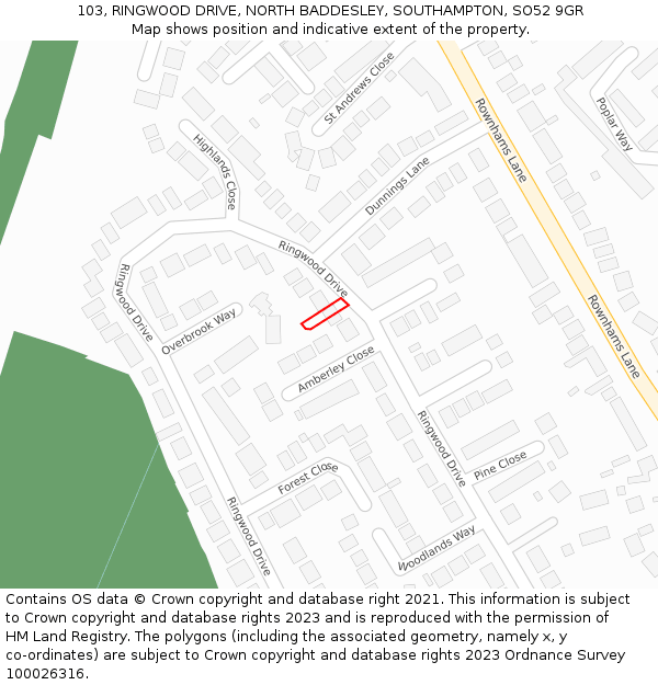 103, RINGWOOD DRIVE, NORTH BADDESLEY, SOUTHAMPTON, SO52 9GR: Location map and indicative extent of plot