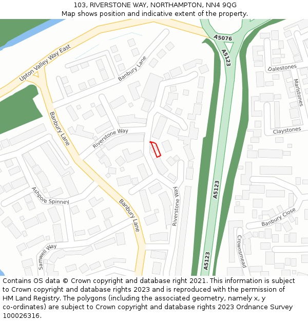 103, RIVERSTONE WAY, NORTHAMPTON, NN4 9QG: Location map and indicative extent of plot