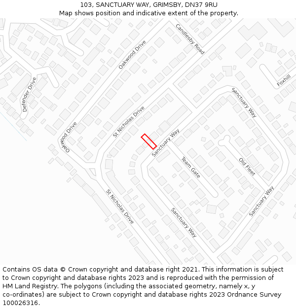103, SANCTUARY WAY, GRIMSBY, DN37 9RU: Location map and indicative extent of plot