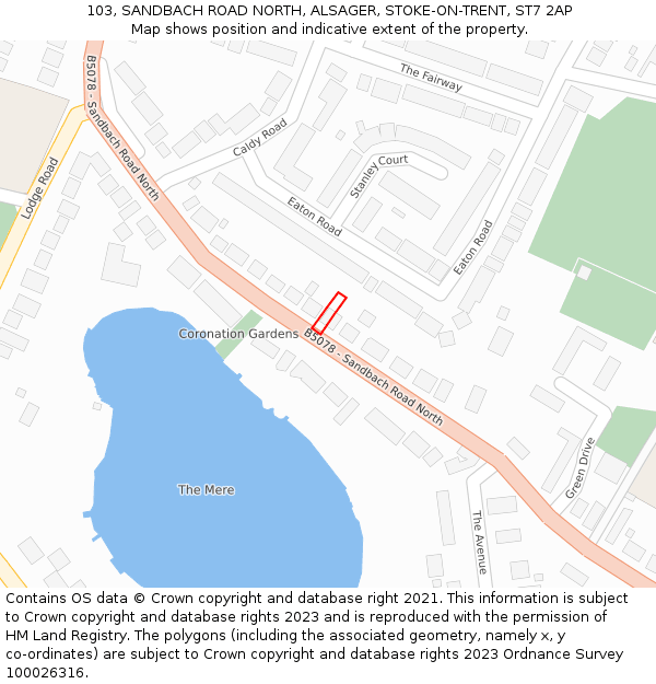 103, SANDBACH ROAD NORTH, ALSAGER, STOKE-ON-TRENT, ST7 2AP: Location map and indicative extent of plot