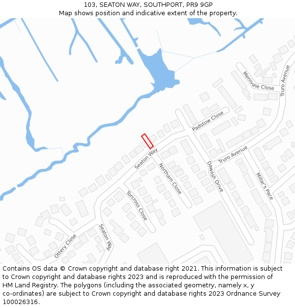 103, SEATON WAY, SOUTHPORT, PR9 9GP: Location map and indicative extent of plot