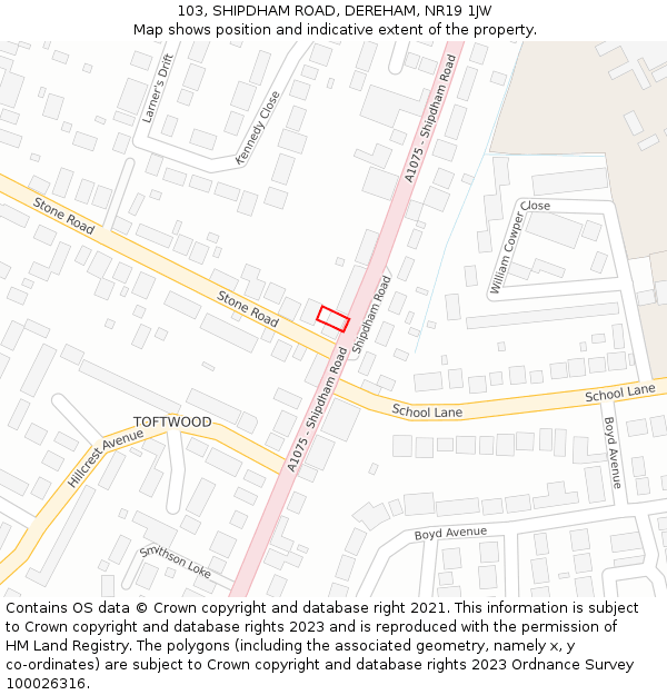 103, SHIPDHAM ROAD, DEREHAM, NR19 1JW: Location map and indicative extent of plot