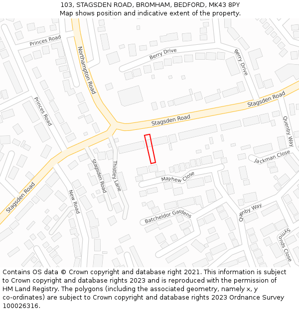 103, STAGSDEN ROAD, BROMHAM, BEDFORD, MK43 8PY: Location map and indicative extent of plot