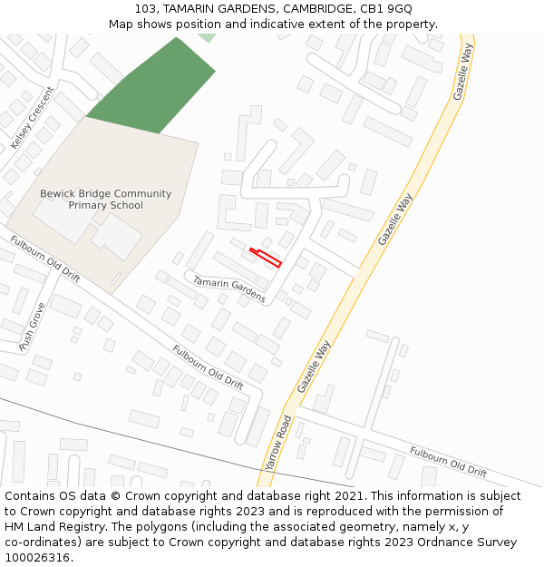 103, TAMARIN GARDENS, CAMBRIDGE, CB1 9GQ: Location map and indicative extent of plot