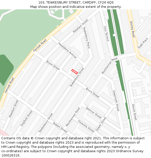 103, TEWKESBURY STREET, CARDIFF, CF24 4QS: Location map and indicative extent of plot