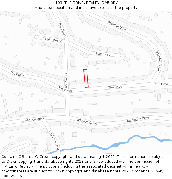 103, THE DRIVE, BEXLEY, DA5 3BY: Location map and indicative extent of plot