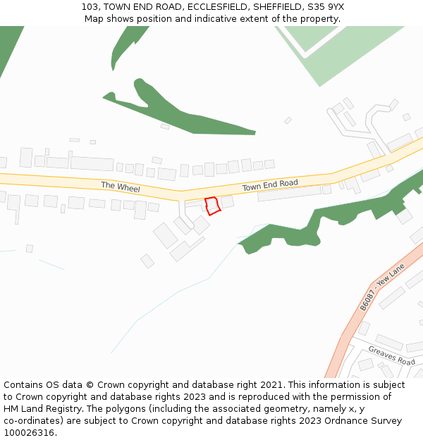 103, TOWN END ROAD, ECCLESFIELD, SHEFFIELD, S35 9YX: Location map and indicative extent of plot