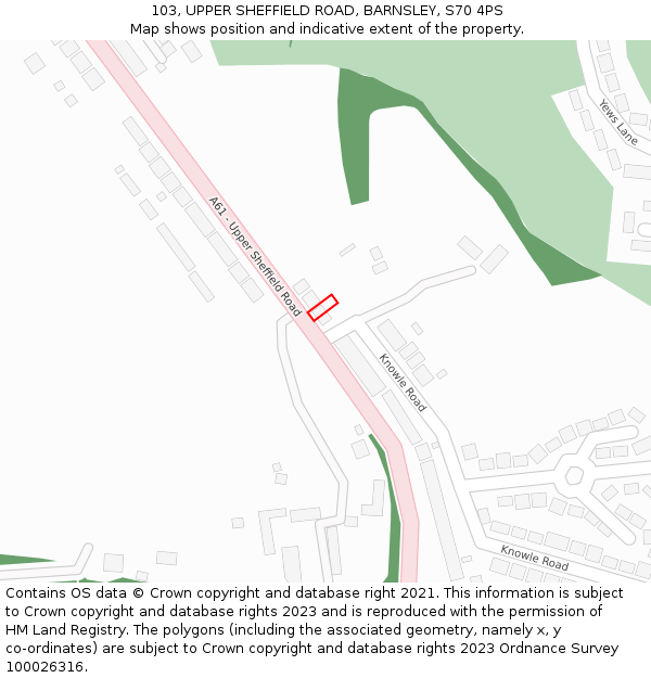 103, UPPER SHEFFIELD ROAD, BARNSLEY, S70 4PS: Location map and indicative extent of plot