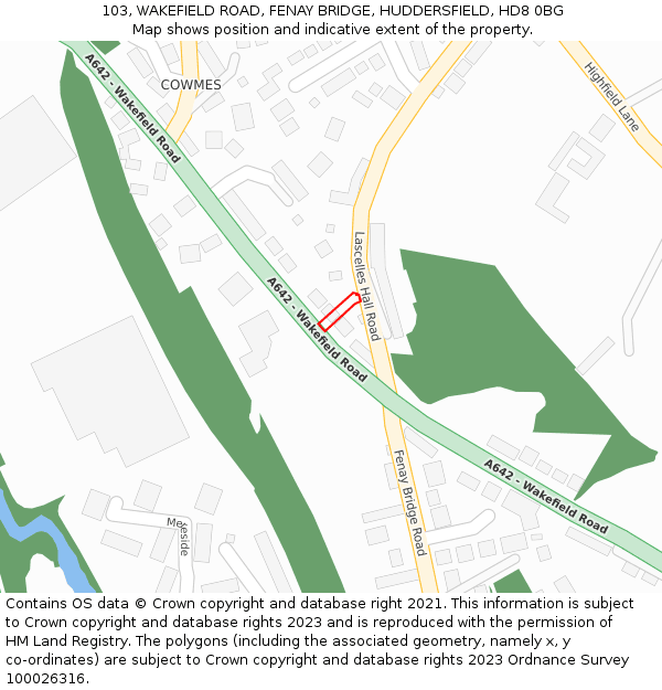 103, WAKEFIELD ROAD, FENAY BRIDGE, HUDDERSFIELD, HD8 0BG: Location map and indicative extent of plot