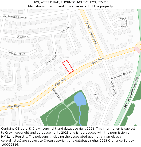 103, WEST DRIVE, THORNTON-CLEVELEYS, FY5 2JE: Location map and indicative extent of plot