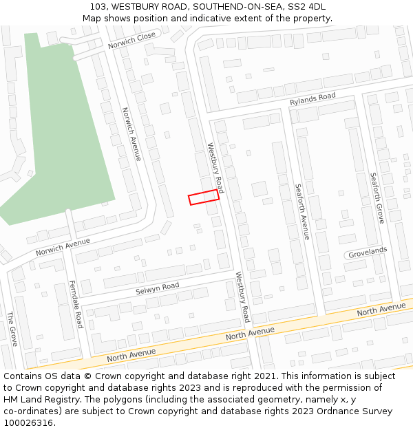 103, WESTBURY ROAD, SOUTHEND-ON-SEA, SS2 4DL: Location map and indicative extent of plot
