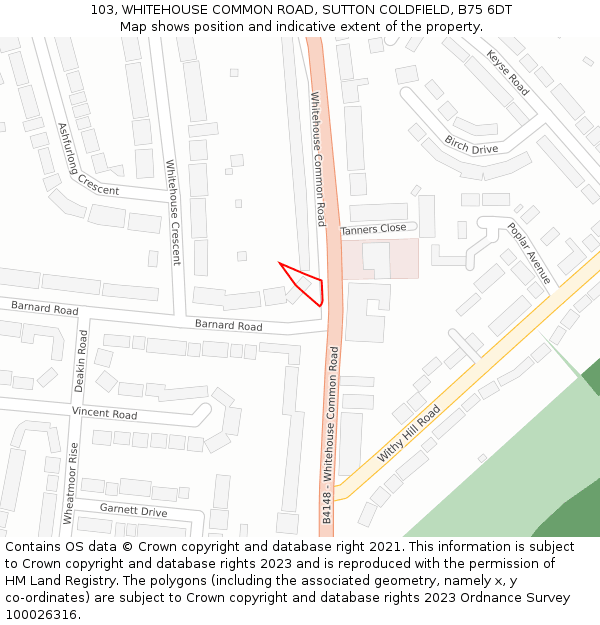103, WHITEHOUSE COMMON ROAD, SUTTON COLDFIELD, B75 6DT: Location map and indicative extent of plot