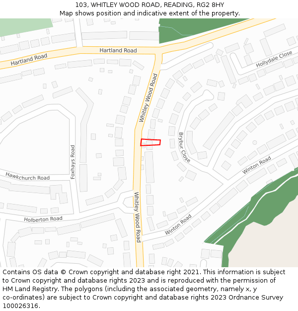 103, WHITLEY WOOD ROAD, READING, RG2 8HY: Location map and indicative extent of plot
