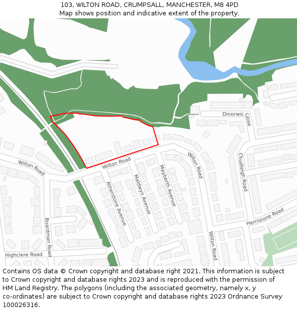 103, WILTON ROAD, CRUMPSALL, MANCHESTER, M8 4PD: Location map and indicative extent of plot