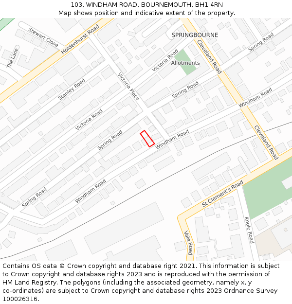 103, WINDHAM ROAD, BOURNEMOUTH, BH1 4RN: Location map and indicative extent of plot