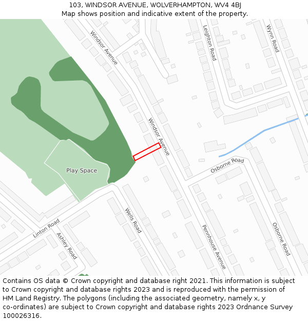 103, WINDSOR AVENUE, WOLVERHAMPTON, WV4 4BJ: Location map and indicative extent of plot
